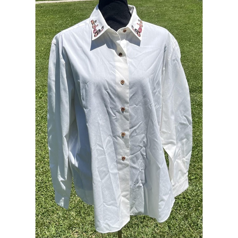 Vintage Pendleton Classic Cream Button Front Shirt Paisley Embroidered Collar US